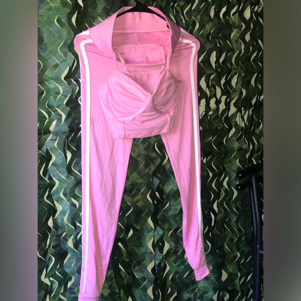 No Boundaries Pink Jumpsuit set with White Accents